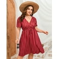 thumbnail image 5 of Women's Plus Size Summer Dresses Floral for Women V Neck High Waist Dress A Line Midi Short Sleeve Dress, 5 of 9