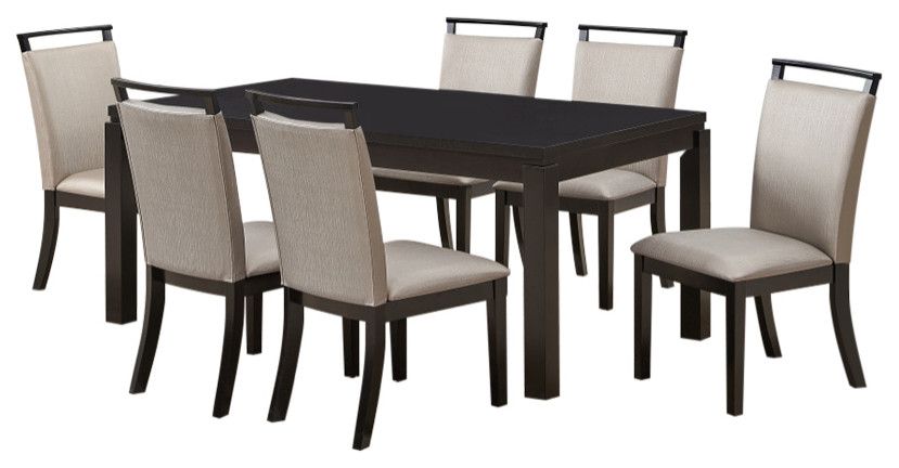 Buy Danby 7 Piece Dining Set, Gray Fabric & Cappuccino Wood (Table & 6 ...