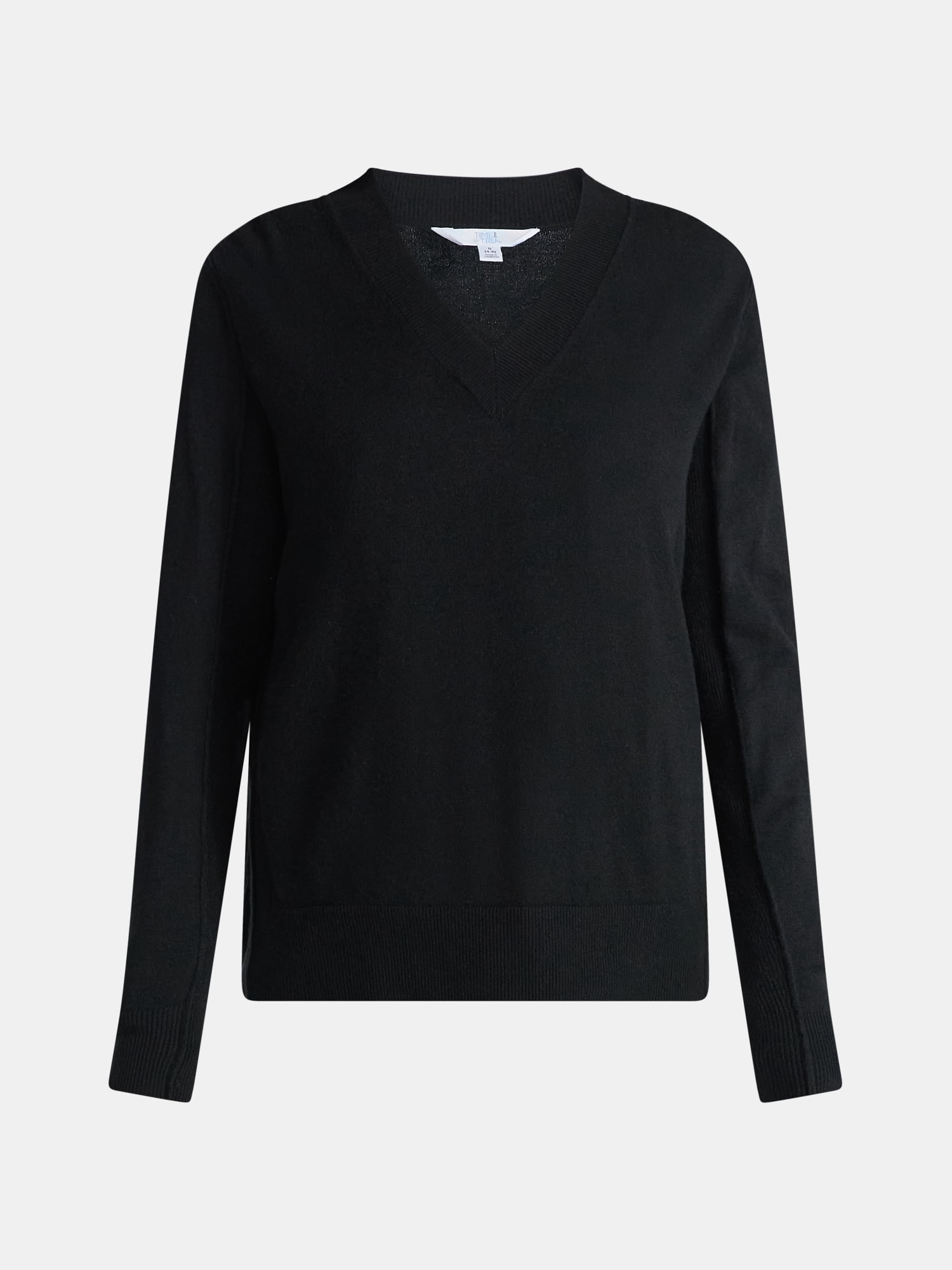 Time and Tru Women's Ribbed Panel V-Neck Sweater with Long Sleeves, Midweight, Sizes XS-XXXL