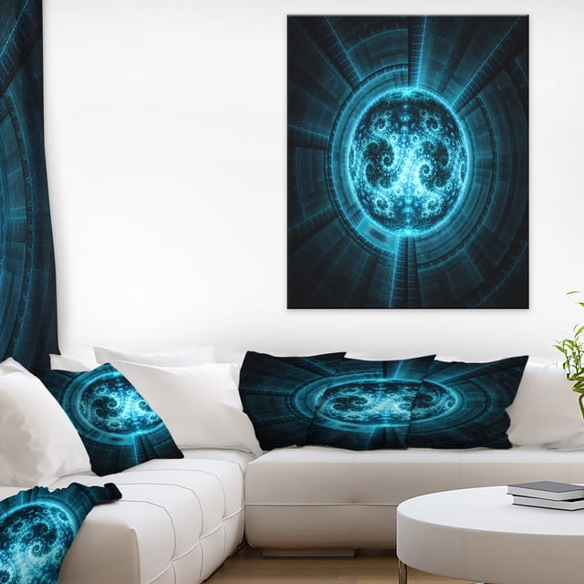 Fleur Fractale Bleu et Blanc Lumineux - Toile d'Art Mural Abstrait