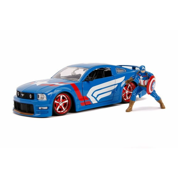 2006 Ford Mustang GT with Captain America Figure, Blue - Jada 31187 - 1/24 Scale Diecast Model Toy Car