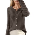 thumbnail image 1 of MIASHUI Cardigan en Tricot Ajusté à Col Rond pour Femme, Chandail Confortable à Manches Longues Uni et Doux pour Femme Café,L, 1 of 4