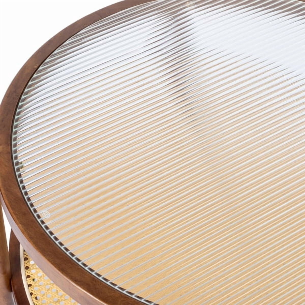 31.5" Rattan Coffee Table - Round Tempered Glass Top , Hand-Woven Rattan Shelf, Rubberwood Frame, Indoor/Outdoor Use for Living Room, Patio, Bedroom, Balcony