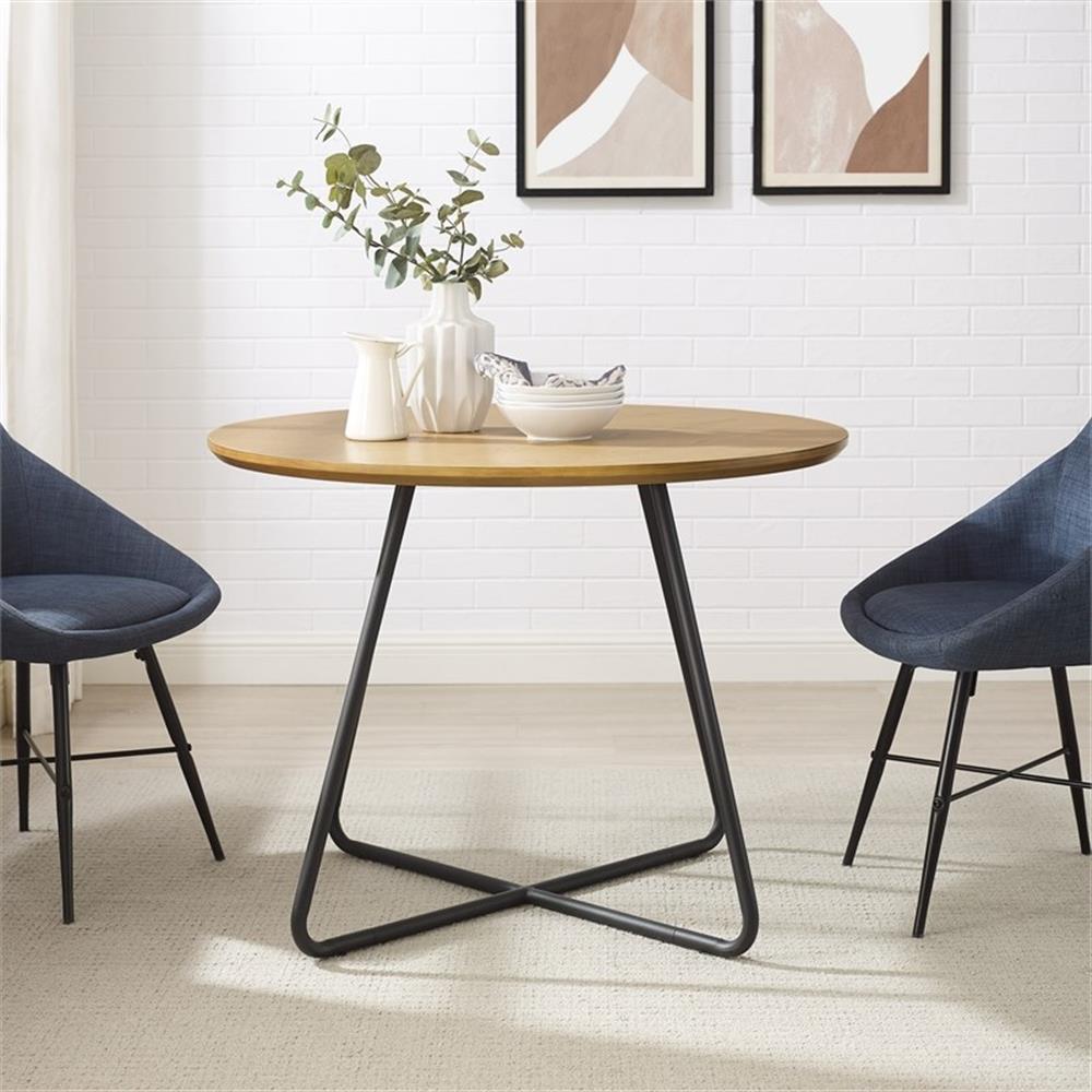 Bowery Hill 40" Modern Veneer and Metal Round Dining Table in English Oak