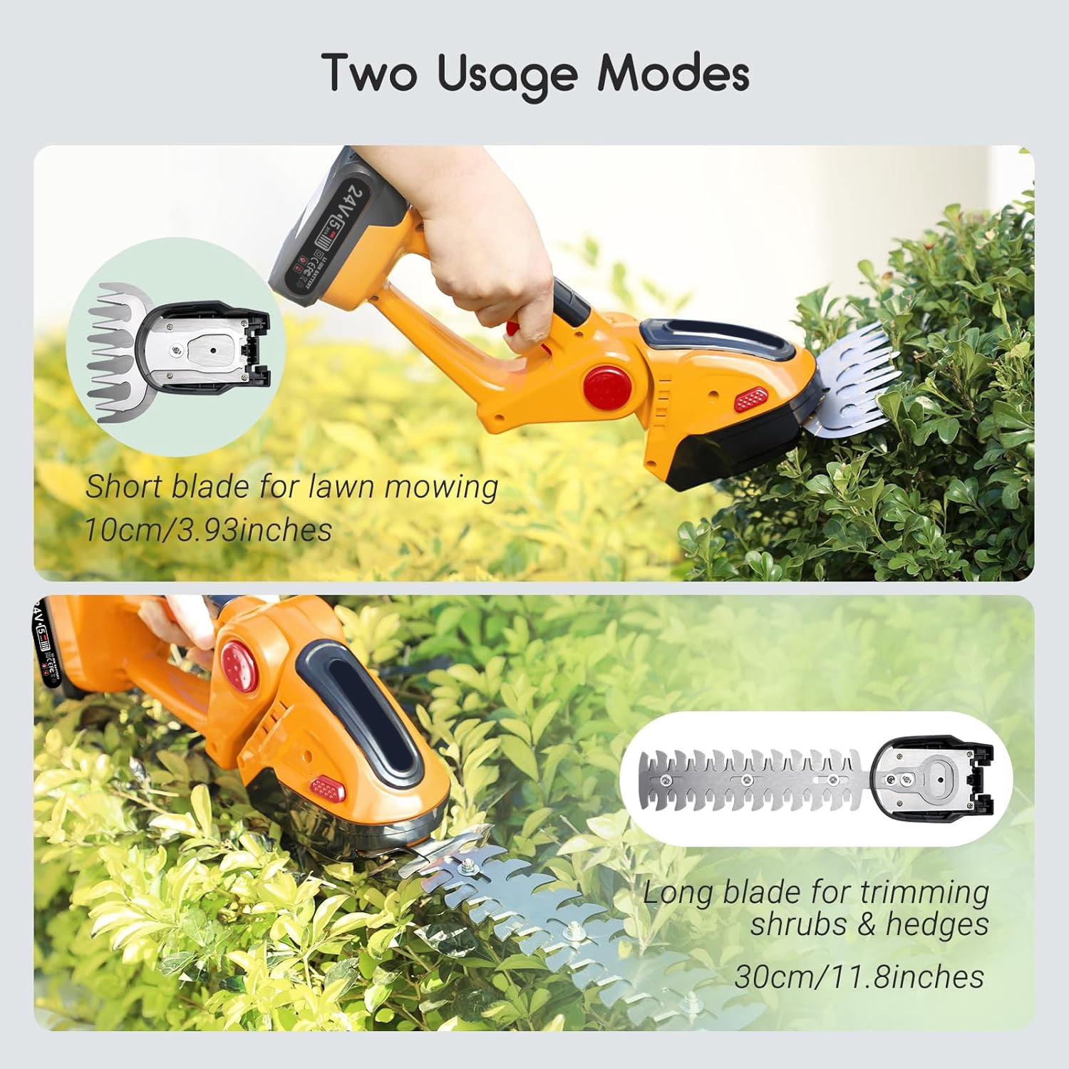 CNV Lightweight Electric Hedge Trimmer, 2.4 LBS Portable 2-in-1 Grass Cutter with 22cm Blades for Yard Maintenance