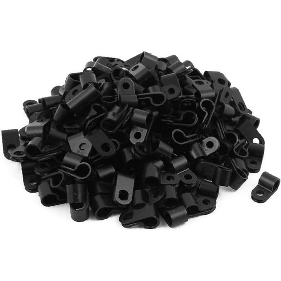 200Pcs Nylon R Type CC-1.5 5/16" Cable Cord Wire Clamp Clip Fastener Black(200Pcs Nylon R Tipo CC-1.5 5/16' 'Cable Cord Wire Clamp Clip Fastener Black