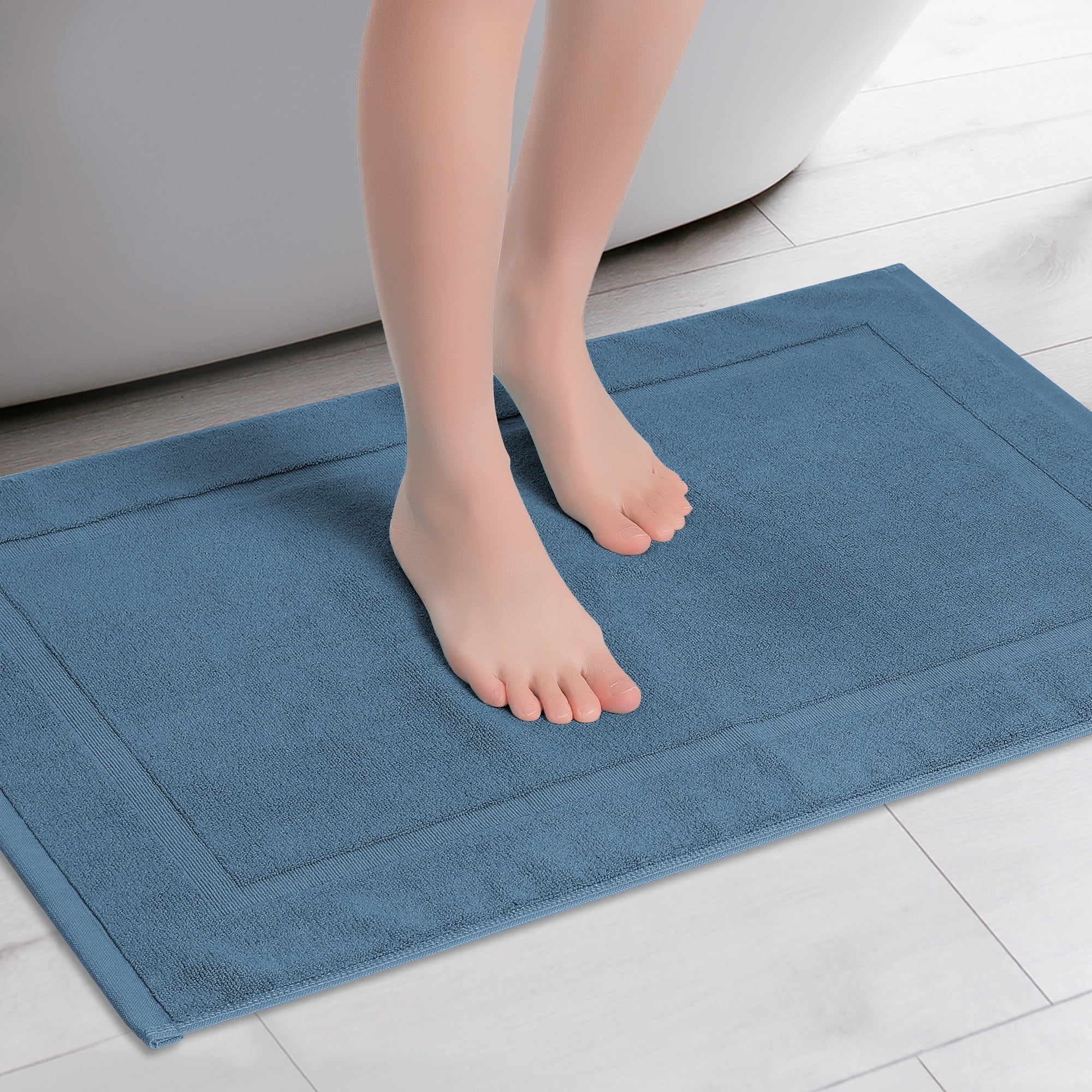 Unique Bargains 3 Pcs Towel Cotton Banded Mat Reversible Step Out Rug Dark Blue 16" x 24"