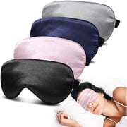 wmincc Silk Sleep Masks for Sleep, 4 Pack Super Soft Sleep Mask for Women & Men, 100% Blackout, Zero Eye Pressure, Blindfold with Adjustable Strap, Travel Eye Covers (Black, Pink, Blue, Grey)