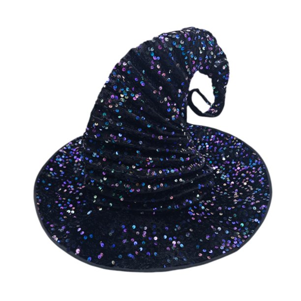 Sombrero de bruja de Halloween, sombrero de hechicera, accesorios para gorra, decoración de lentejuelas, sombrero de disfraz de bruja Lentejuelas moradas