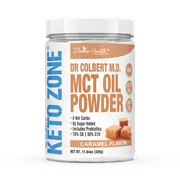 Dr. Colbert's Keto Zone® MCT Oil Powder | Caramel Flavor | 70% C8 | 30% C10 | 0 Net Carbs | Gluten Free | 30 Day Supply | 330g |
