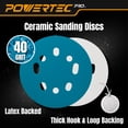 thumbnail image 6 of POWERTEC 100PK PRO 5 Inch Sanding Discs Hook and Loop, 40 Grit, Ceramic Orbital Sander Sandpaper for 5 & 8 Hole Random Orbital Sanders - Automotive, Paint, Metal, Woodworking (45304C-50-P2), 6 of 7