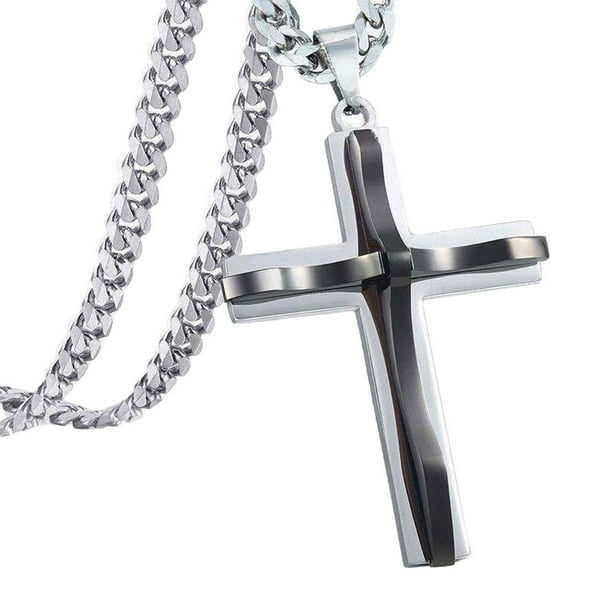 Collar de cruz Sunnimix para hombre Acero Hiphop Rock Moda Teens Regalo plata