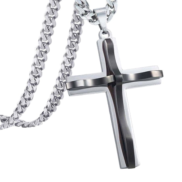 Collar de cruz Sunnimix para hombre Acero Hiphop Rock Moda Teens Regalo plata
