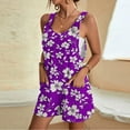 thumbnail image 2 of Womens Linen Jumpsuits Shorts with Pockets Floral Print Knotted Strap Summer Plus Size One Piece Short Rompers S-3X (2XL, Purple 02), 2 of 5
