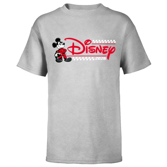 Disney Mickey Mouse Race Car Driver Racing Flag Logo 2026 - Short Sleeve T-Shirt for Kids - Customized-Athletic Heather