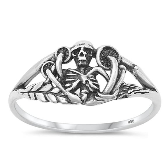 Fashion Skeleton & Mushrooms Ring .925 Sterling Silver Band Jewelry Female Male Unisex Size 5