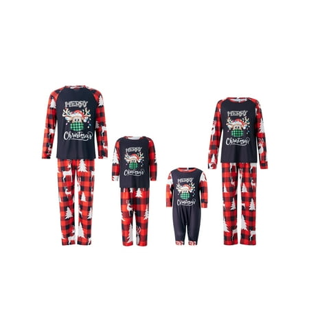 

Ma&Baby Matching Family Pajamas Sets Christmas PJ s Sleepwear Printed Top with Plaid Bottom Holiday Xmas Party