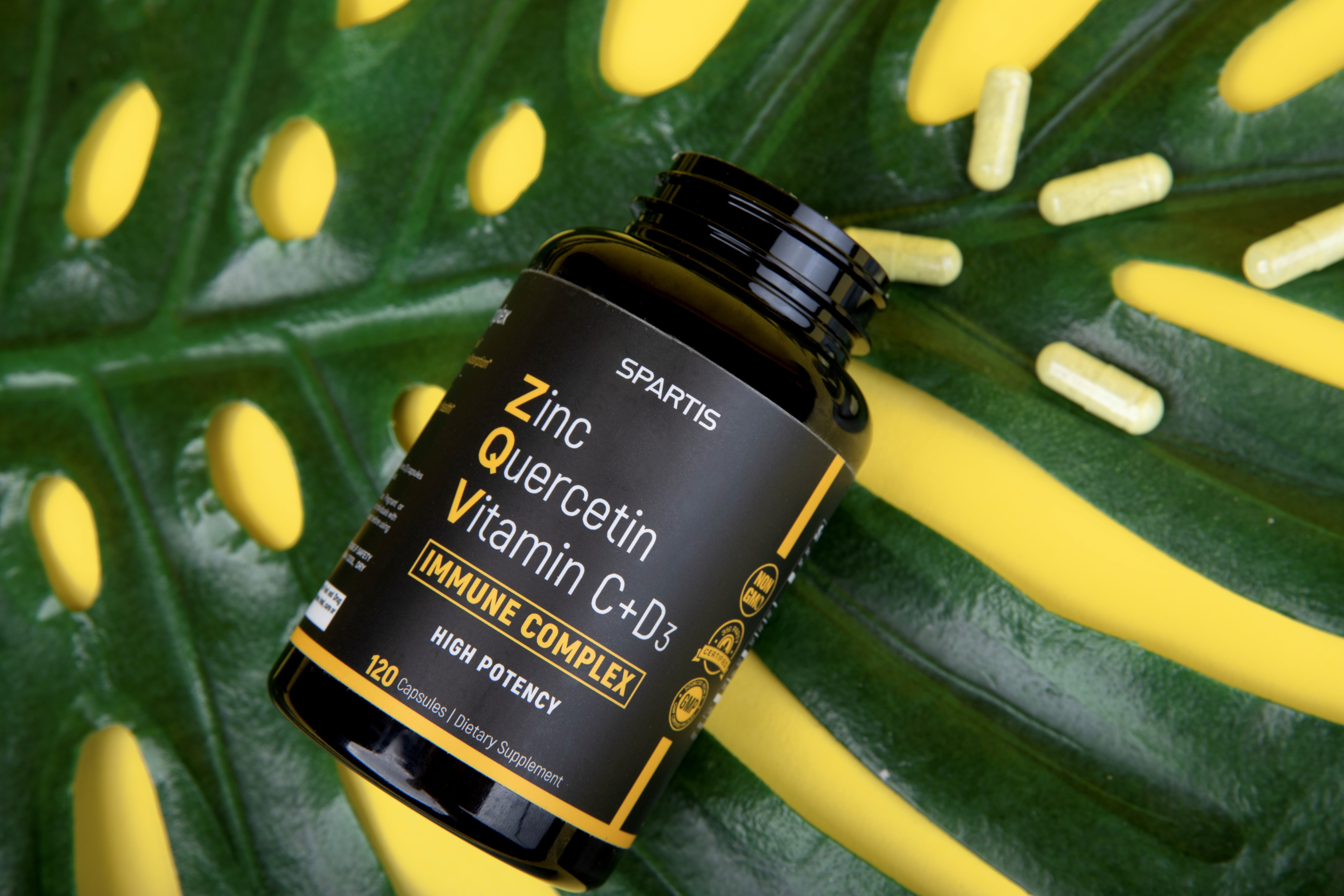 Zinc Quercetin 500mg with Vitamin C Vitamin D3 Bromelain Supplement ZQV Immune Complex (120-Ct)