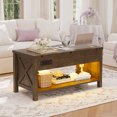 thumbnail image 2 of 42" Lift Top Coffee Table with Hidden Compartment & Storage Shelf，Center Table Converts to Dining Table，Rising Living Room Table Retro Central Table with Charge Station/USB Port, 2 of 8