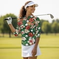 thumbnail image 4 of Uorisanigo Hawaii Flower Golf Athletic Polo Workout Tops for Women Fashion Zipper Neck Quick Dry Athletic Polo Shirts Stylish 3/4 Roll Sleeve Outing Wear Pullover for Workout Sports, 4 of 7