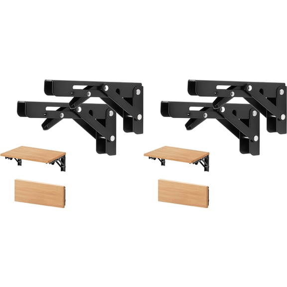 6 Inch Folding Shelf Brackets, 4 Pack Wall-Mounted Brackets, Space-Saving DIY Foldable Shelf for Tables