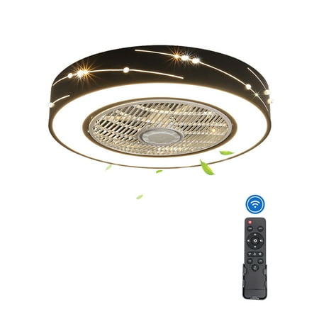 

22 Ceiling Fan Light Enclosed Chandelier Fan LED Dimmbale W/ Remote Black