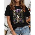 thumbnail image 2 of Mardi Gras & Skeleton Print Crew Neck T-shirt, Polyester Casual Short-sleeved Round Neck T-shirt for Women, 2 of 8