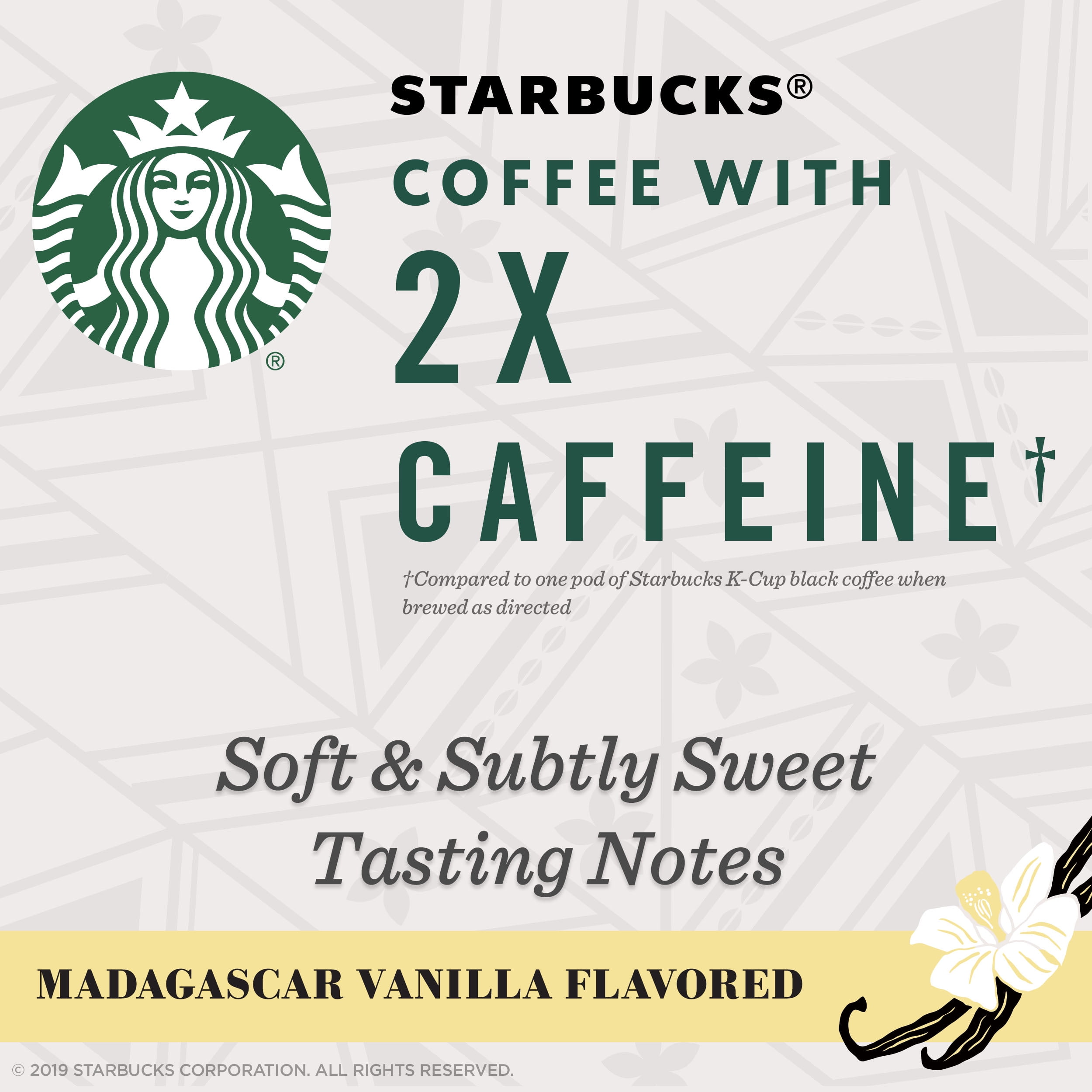 Starbucks Vanilla Flavored Coffee with 2X Caffeine, K-Cup Coffee Pods, 100% Arabica, 12 ct​