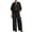 Black, variant on Womens Round Neck Linen Blend Two Piece Set Half Zip Top and Wide Leg Pants Elastic Waist Loose Fit Breathable Casual Matching Outfit