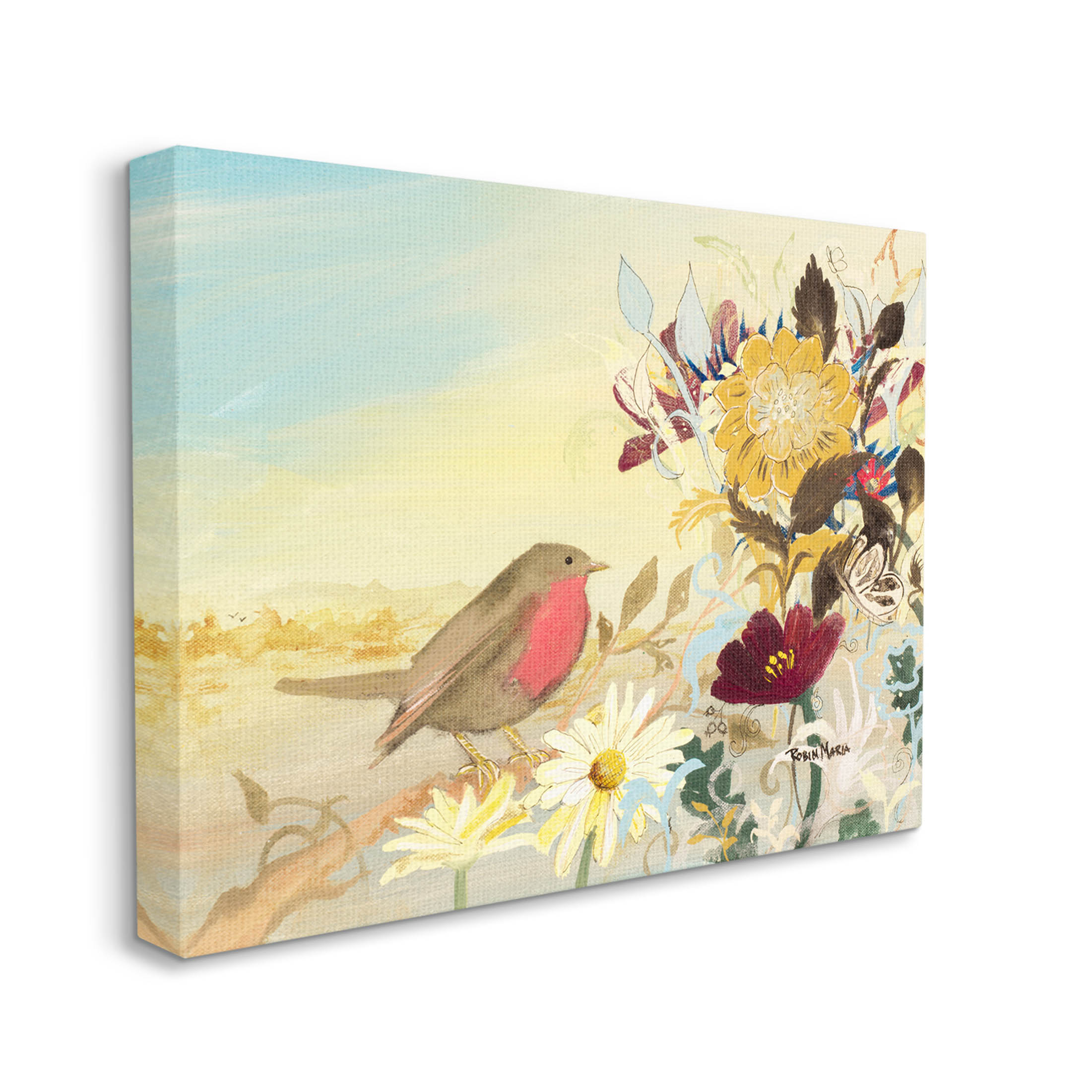 Stupell Industries Mixed Floral Bird Arrangement Painting Gallery Wrapped Canvas Print Wall Art, Design by Robin Maria