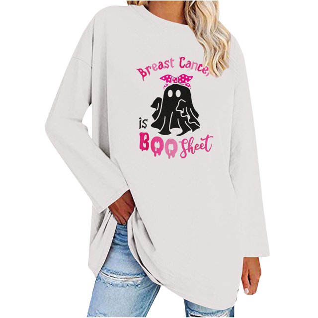 Pisexur Hauts à Ruban pour Femmes Mode Manches Longues Col Rond Chandails en Molleton Décontractés Sensibilisation au Cancer du Sein Pull Tops Chandails en Molleton Graphiques Inspirants T-Shirts Tops d'Automne pour Femmes