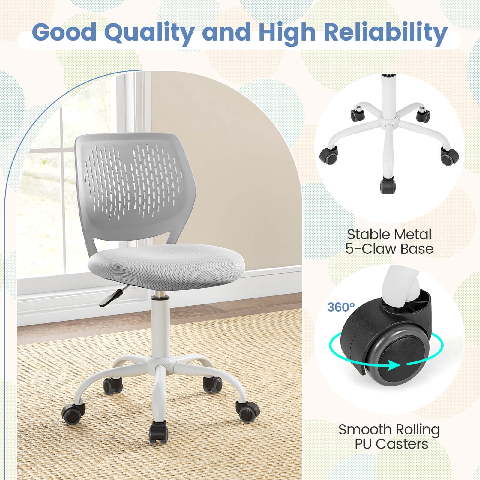 Costway Kids Desk Chair Ergonomic Swivel Children Mesh Study Height Adjustable Gray