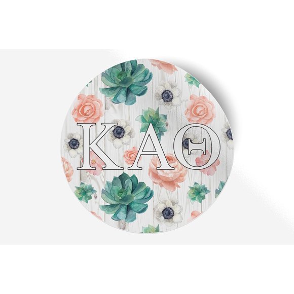 Kappa Alpha Theta Sticker Greek Sorority Decal for Car, Laptop, Windows, Officially Licensed Product, Monogram Design 5" x 5" - Succulents Floral