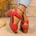 thumbnail image 6 of LOVZFMLL Women's Chunky Block Heel Sandals Hollow Open Toe Ankle Strap for Summer Casual Outdoor Walking Beach Vacation Red 6, 6 of 9
