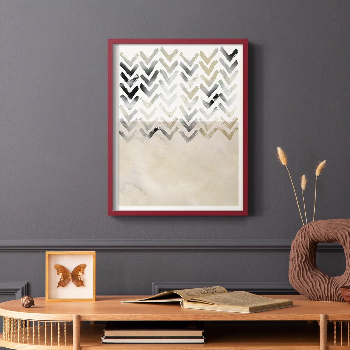 Neutral Chevron in Red Solid Wood 8 x 10 Framed Print