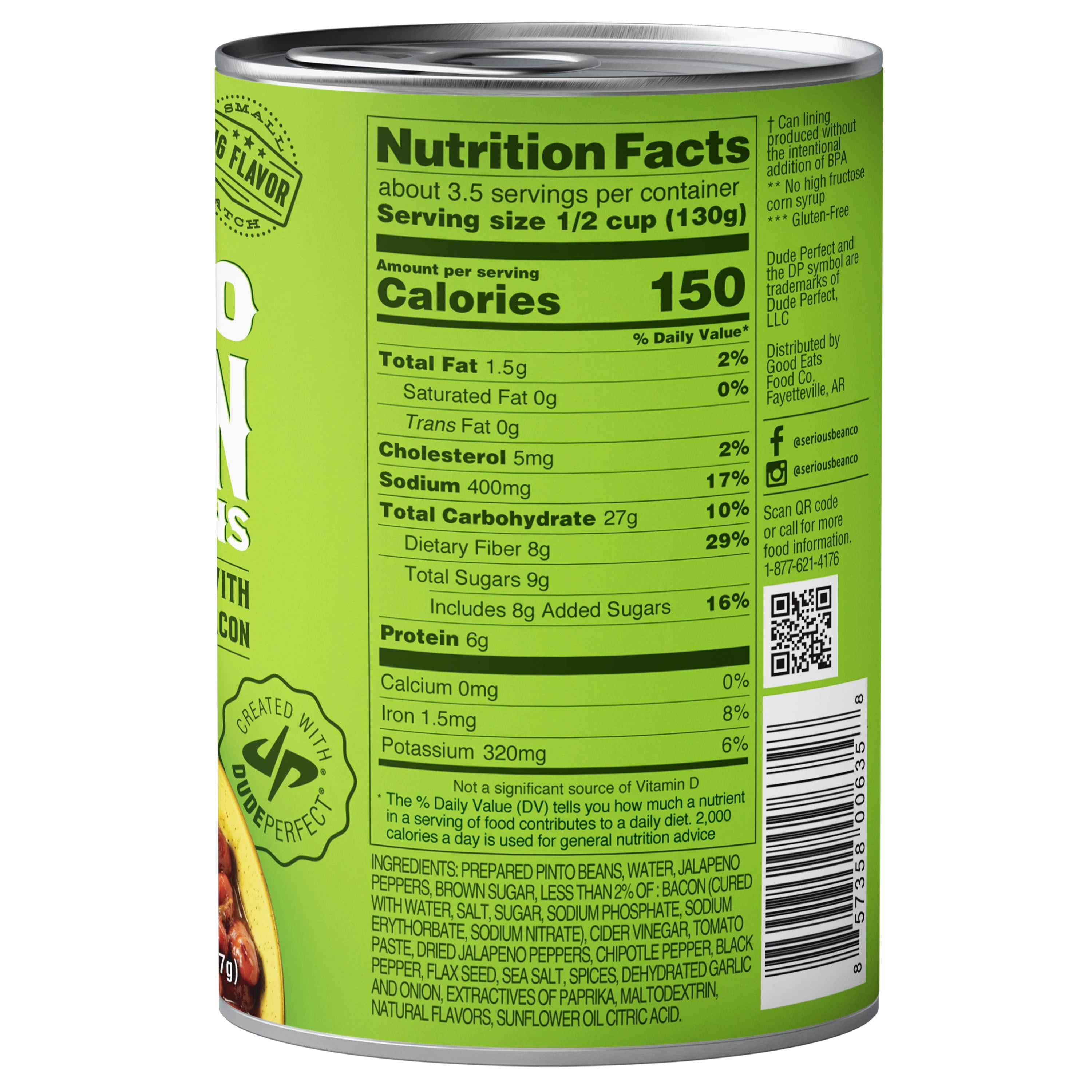 (12 Cans) Serious Bean Co Dude Perfect Jalapeno and Bacon Pinto Beans, 15.75 Oz