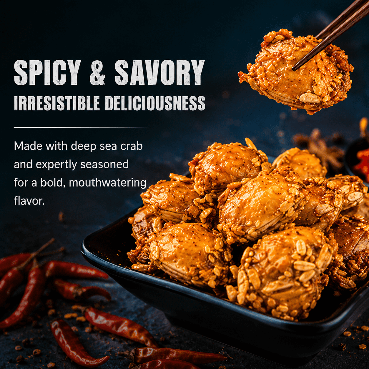 Braised Sea Crab Spicy Savory Crispy Crab Snack Ready to Eat Seafood Snack 50g 6Pack for Travel Parties and Daily Snacking