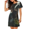 thumbnail image 2 of Yiaed Forest Stone-Colored Dragon Print Women's Loose-Fit Short Sleeve Nightgown, Soft and Comfortable Sleep Dress for Relaxation and Sleepwear, 2 of 6