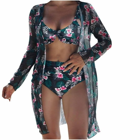 Black Beach Match Casual Top Sets for Women Sexy Hawaiian Seamless Triangle Two Piece Slit Tops Swimsuits Micro Bikini Tankinis Kimono Cover Up Shorts Sets Ladies M