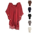 thumbnail image 4 of Rohuuque Women's Solid Color Shawl Fashion Fall Winter Plus Size Knitwear Button Hooded Cape Fringe Shawl Wraps Navy, 4 of 4