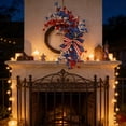 thumbnail image 4 of Patriotic Floral Wreath for Front Door, 15.8in Independence Day Wreath with Bow Red White Blue Artificial Flower Door Hanging Garland Rustic Vine Wreath for Indoor Outdoor Decor, 4 of 6