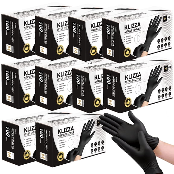 Black Nitrile Gloves Disposable 1000 Pcs, 5Mil Latex-Free and Powder-Free, Food Grade Safe for Food Processing, Kitchen, Cooking, Salons, Healthcare, Household Cleaning (M Size)