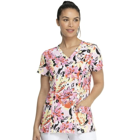 Dickies EDS Medical Scrubs Top for Women V-Neck DK656, XS, Brilliantly In Bloom