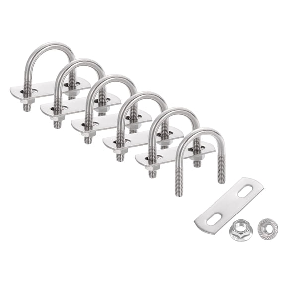 Uxcell 6 Set 1" Inner Wide Round U Bolts,  1-3/4" Length 304 Stainless Steel U-Bolts with Flange Hexagon Nuts, Frame Plates for Trailer, Automotive, (25mm W x 44mm L)