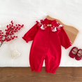 thumbnail image 2 of Ruyang Baby Girls Chinese Traditional Outfit Embroidered Bunny Floral Bodysuit Cute Ruffle Long Sleeve Button Jumpsuit, 2 of 8