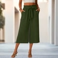 thumbnail image 4 of Audhol Gaucho Pants for Women Pants for Women Elastic Waisted Wide Leg Pants Casual Trousers with Pockets Trendy Loose for Work Wide Leg Capri Pants for Women Green L, 4 of 6