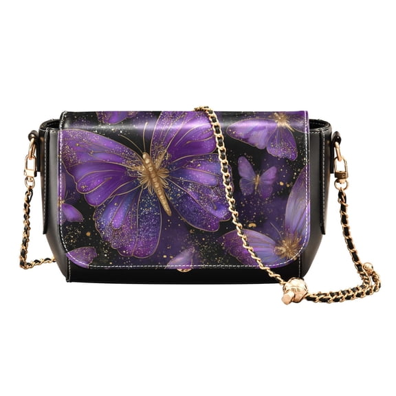 Leather Clamshell Crossbody Bag 10.4x5.5x3.7Inch Women's Crossbody Handbags Shoulder Purse Bank Card Bag Cash Bag Key Bag Purple Butterflies