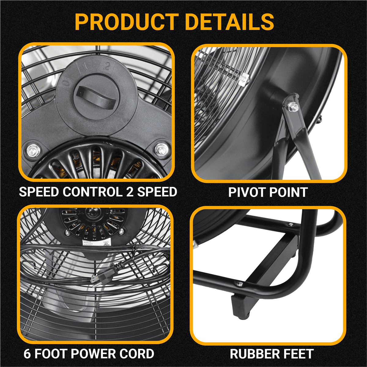 K Tool High Velocity 24 Inch Heavy Duty Fan, 2 Speed for Industrial Residential, 6940 Max, Black