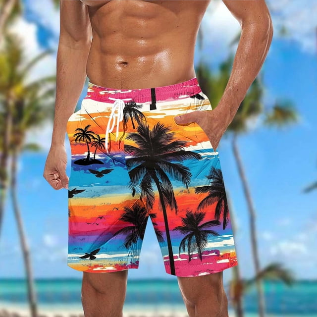DIOAZUD Mens 5 Inch Swimming Trunks Hawaiian Swimming Shorts Big and Tall Tropical Swim Trunks Quick Dry Swim Shorts with Drawstring Surfing Shorts Bathing Suit Swimwear with Pockets