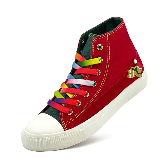Christmas Shoes for Women, Womens Girls High Top Canvas Sneakers with Colorful Lace, Lace-up Tennis Walking Shoes Cute Reindeer Shoes Charms